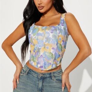 Fashion Nova Floral Tank Top - Blue and Yellow
